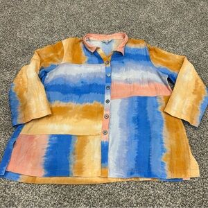 John Mark Shirt Womens XL 3/4 Sleeve Tunic Blouse Top Artsy Hippie Boho Colorful